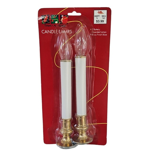 NOS Vintage Trim A Tree Battery Operated Candle Lamps Brass Finish 2 Pack - Picture 1 of 3